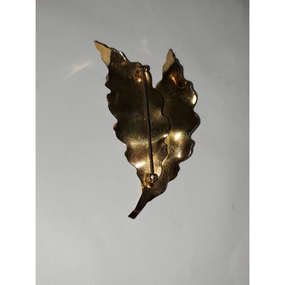 A Gold Tone Leaf Brooch Pin Oak Tree Fall Vintage Costume Jewelry - Picture 7 of 12